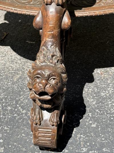 EXCEPTIONAL ANTIQUE ITALIAN FANTASTICAL MYTHOLOGICAL BEAUTY BEAST CARVED TABLE