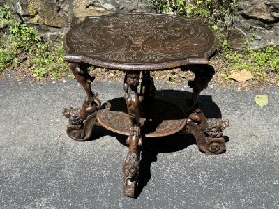 EXCEPTIONAL ANTIQUE ITALIAN FANTASTICAL MYTHOLOGICAL BEAUTY BEAST CARVED TABLE