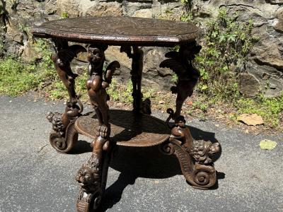 EXCEPTIONAL ANTIQUE ITALIAN FANTASTICAL MYTHOLOGICAL BEAUTY BEAST CARVED TABLE