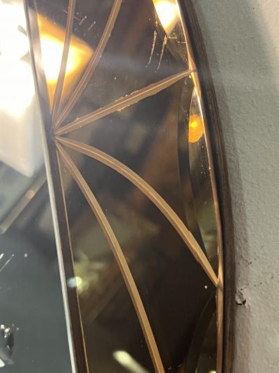 EXCEPTIONAL ART DECO PEACH AND CLEAR MIRROR WITH INCISED FISH AND BUBBLES