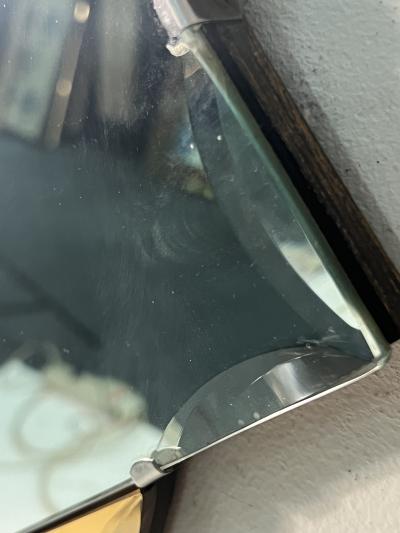 EXCEPTIONAL ART DECO PEACH AND CLEAR MIRROR WITH INCISED FISH AND BUBBLES