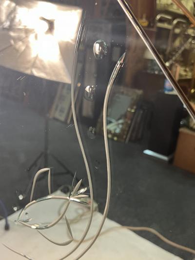 EXCEPTIONAL ART DECO PEACH AND CLEAR MIRROR WITH INCISED FISH AND BUBBLES