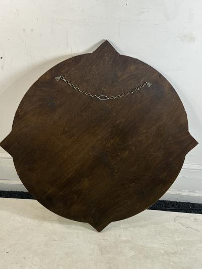 EXCEPTIONAL ART DECO PEACH AND CLEAR MIRROR WITH INCISED FISH AND BUBBLES