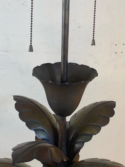 EXCEPTIONAL DECORATIVE PAIR OF BURNISHED METAL PALM TREE LAMPS