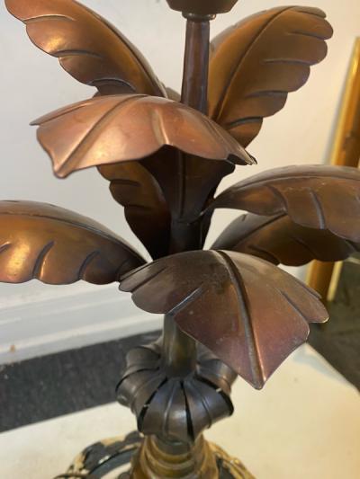 EXCEPTIONAL DECORATIVE PAIR OF BURNISHED METAL PALM TREE LAMPS