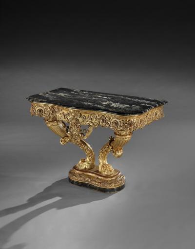 EXCEPTIONAL EARLY 19TH CENTURY SERPENTINE MARBLE GILTWOOD CONSOLE TABLE