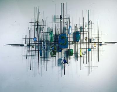 EXCEPTIONAL ENAMELED MID CENTURY MODERNIST WALL SCULPTURE