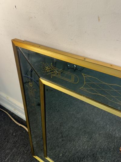 EXCEPTIONAL FRENCH MODERNE BRASS MIRROR WITH GOLD DESIGN