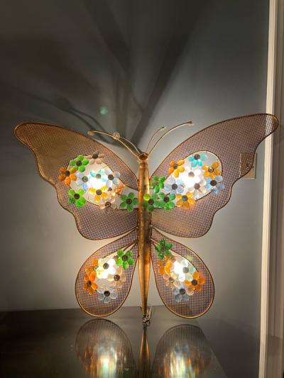 EXCEPTIONAL ITALIAN MULTI COLOR CRYSTAL AND GILT METAL BUTTERFLY LIGHT SCONCE