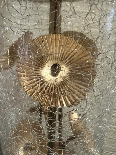 EXCEPTIONAL MID CENTURY CRACKLE GLASS AND BRASS MODERNIST FLOWER LAMP