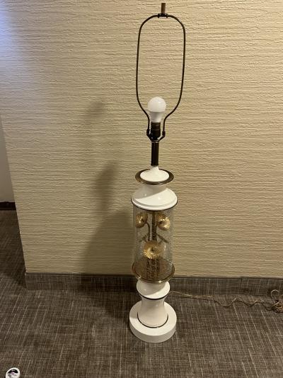 EXCEPTIONAL MID CENTURY CRACKLE GLASS AND BRASS MODERNIST FLOWER LAMP