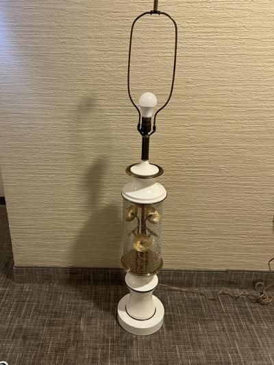 EXCEPTIONAL MID CENTURY CRACKLE GLASS AND BRASS MODERNIST FLOWER LAMP