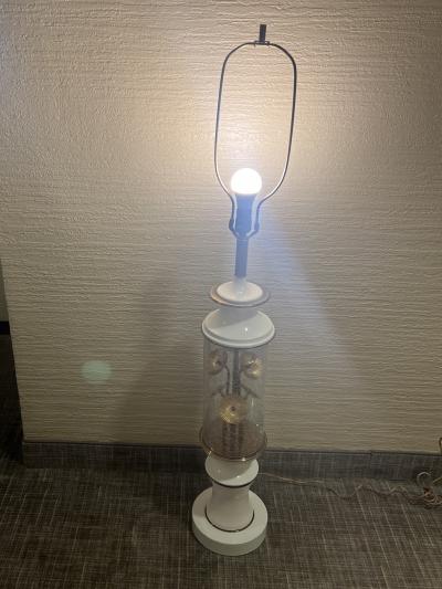 EXCEPTIONAL MID CENTURY CRACKLE GLASS AND BRASS MODERNIST FLOWER LAMP