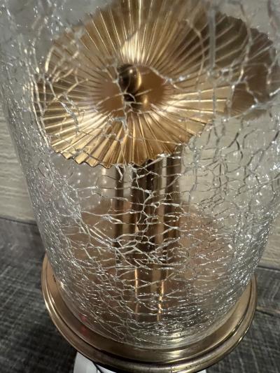 EXCEPTIONAL MID CENTURY CRACKLE GLASS AND BRASS MODERNIST FLOWER LAMP