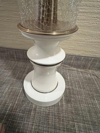 EXCEPTIONAL MID CENTURY CRACKLE GLASS AND BRASS MODERNIST FLOWER LAMP