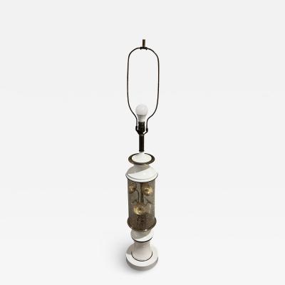 EXCEPTIONAL MID CENTURY CRACKLE GLASS AND BRASS MODERNIST FLOWER LAMP