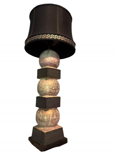 EXCEPTIONAL MID CENTURY STACKED BALL SQUARES POTTERY LAMP