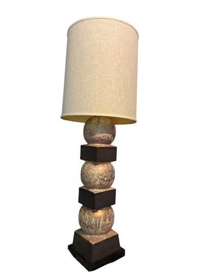 EXCEPTIONAL MID CENTURY STACKED BALL SQUARES POTTERY LAMP
