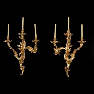EXCEPTIONAL PAIR OF LARGE 19TH CENTURY FRENCH THREE BRANCH