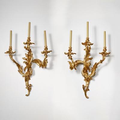 EXCEPTIONAL PAIR OF LARGE 19TH CENTURY FRENCH THREE BRANCH