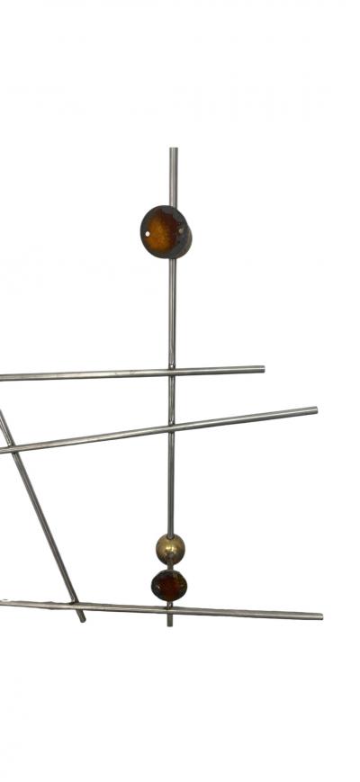 EXCEPTIONAL PAIR OF MONUMENTAL MODERNIST STEEL ROD BRASS BALL WALL SCULPTURES