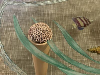 EXCEPTIONAL POST MODERN COLORFUL CARVED SEA LIFE GLASS CONSOLE