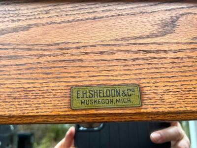 EXCEPTIONAL RARE ARCHITECTURAL INDUSTRIAL1900S OAK AND IRON TRIFOLD MIRROR