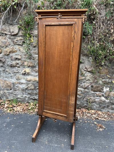 EXCEPTIONAL RARE ARCHITECTURAL INDUSTRIAL1900S OAK AND IRON TRIFOLD MIRROR