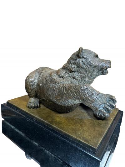 EXCEPTIONAL REALISTIC BRONZE BEAR BOOKENDS ON BLACK MARBLE BY N LIEBERICH