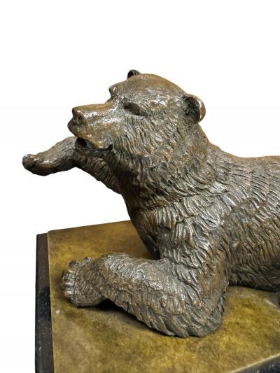 EXCEPTIONAL REALISTIC BRONZE BEAR BOOKENDS ON BLACK MARBLE BY N LIEBERICH