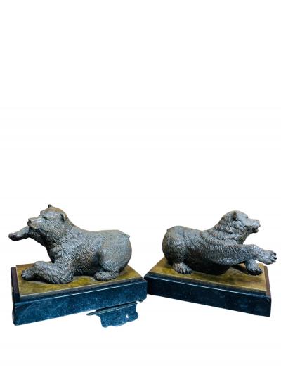 EXCEPTIONAL REALISTIC BRONZE BEAR BOOKENDS ON BLACK MARBLE BY N LIEBERICH
