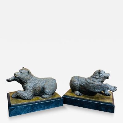 EXCEPTIONAL REALISTIC BRONZE BEAR BOOKENDS ON BLACK MARBLE BY N LIEBERICH