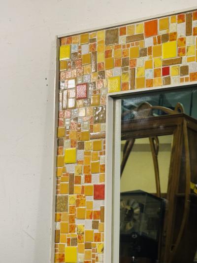 EXCEPTIONAL SIGNED MID CENTURY COLORFUL MOSAIC CERAMIC TILE MIRROR
