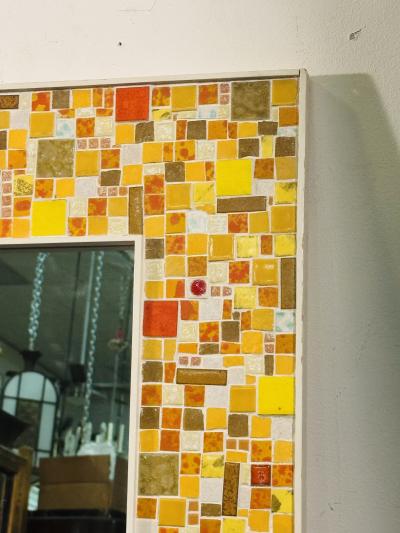 EXCEPTIONAL SIGNED MID CENTURY COLORFUL MOSAIC CERAMIC TILE MIRROR