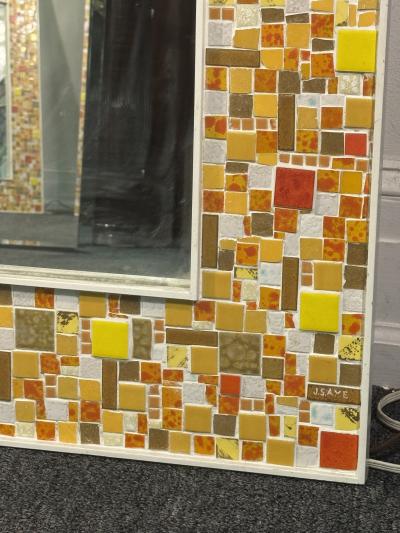 EXCEPTIONAL SIGNED MID CENTURY COLORFUL MOSAIC CERAMIC TILE MIRROR