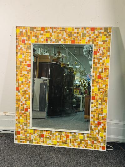 EXCEPTIONAL SIGNED MID CENTURY COLORFUL MOSAIC CERAMIC TILE MIRROR
