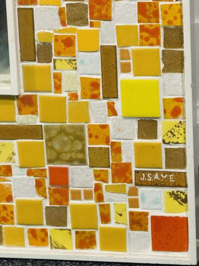 EXCEPTIONAL SIGNED MID CENTURY COLORFUL MOSAIC CERAMIC TILE MIRROR