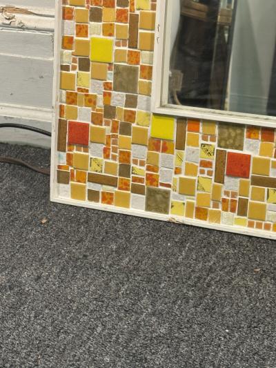 EXCEPTIONAL SIGNED MID CENTURY COLORFUL MOSAIC CERAMIC TILE MIRROR