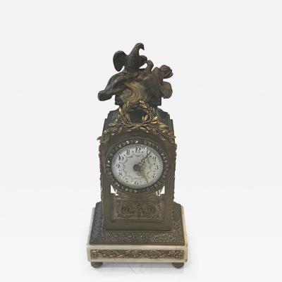 EXQUISITE FRENCH BRONZE BIRDS GLASS ALABASTER CLOCK WITH FANCY PASTE DIAL