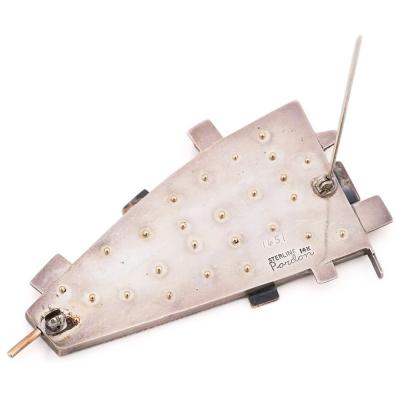 Earl Pardon Earl Pardon Sterling 14k Enamel Aquamarine and Ruby Broach