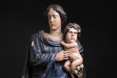 Early 18th C southern France Madonna and Child Carved and Polychrome Wood