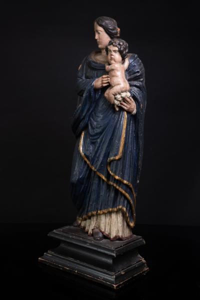 Early 18th C southern France Madonna and Child Carved and Polychrome Wood