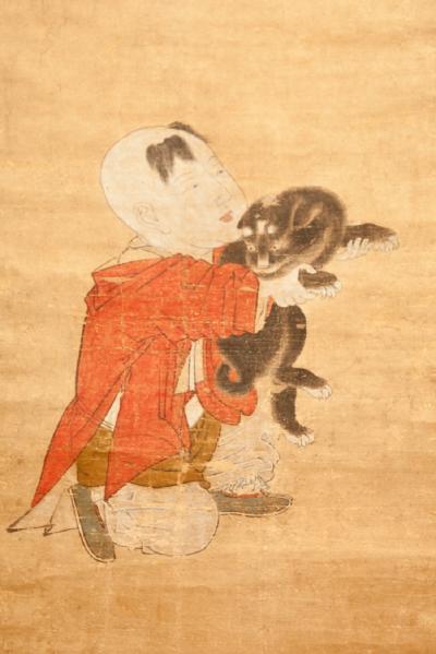 Early 18th Century Japanese Scroll Chinese Boy and His Dog