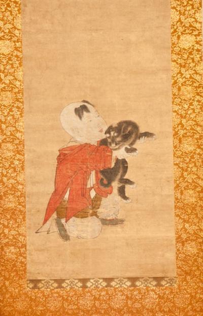 Early 18th Century Japanese Scroll Chinese Boy and His Dog