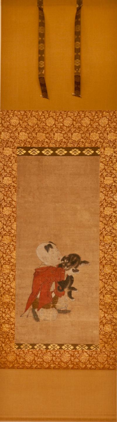 Early 18th Century Japanese Scroll Chinese Boy and His Dog