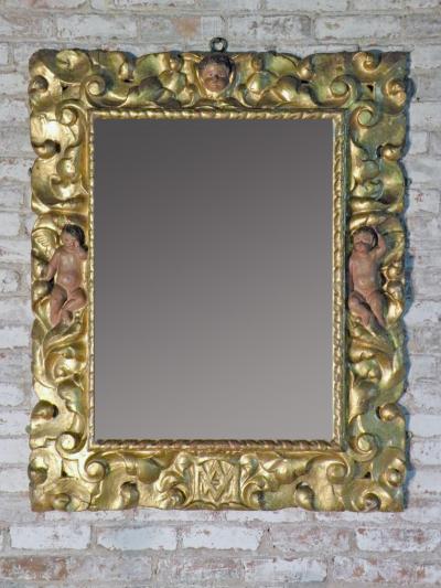 Early 18th Century Spanish Baroque Gilt Wood and Polychrome Mirror