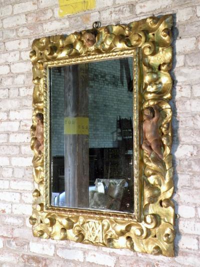 Early 18th Century Spanish Baroque Gilt Wood and Polychrome Mirror