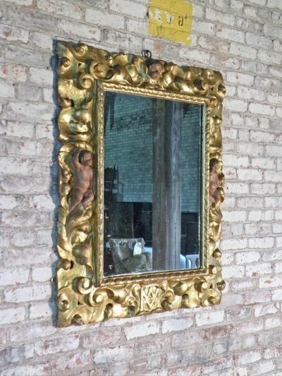 Early 18th Century Spanish Baroque Gilt Wood and Polychrome Mirror