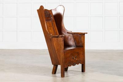 Early 18thC Oak Pine Carved Lambing Chair