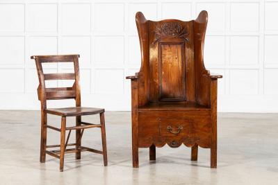 Early 18thC Oak Pine Carved Lambing Chair